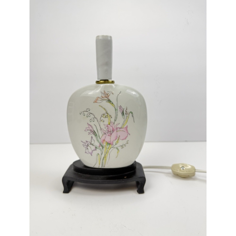 Vintage Murray Feiss Signed Porcelain Table Lamp Iris, Flowers